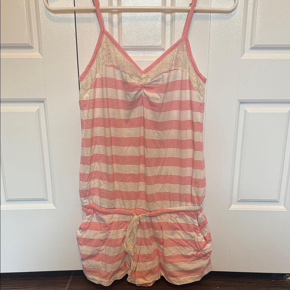Rip Curl Pink and Cream Striped Romper